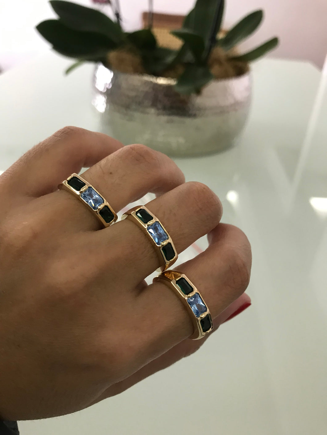 Anel colorido 3 pedras