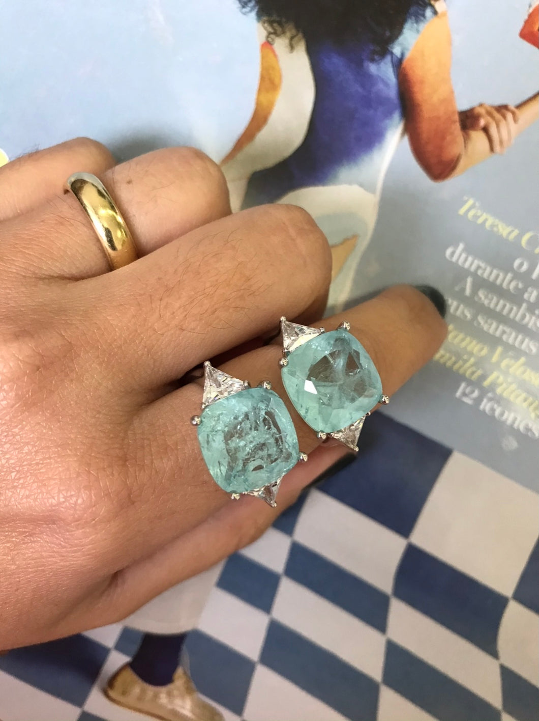 Anel água marinha quadrado