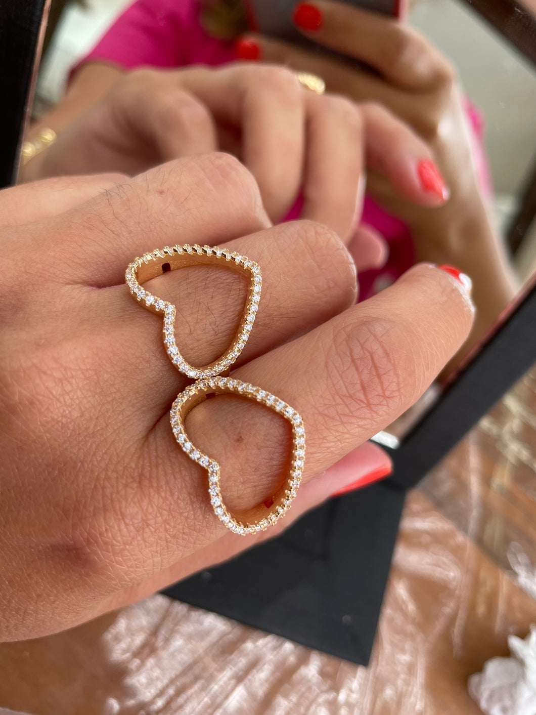Anel coração vasado zirconias