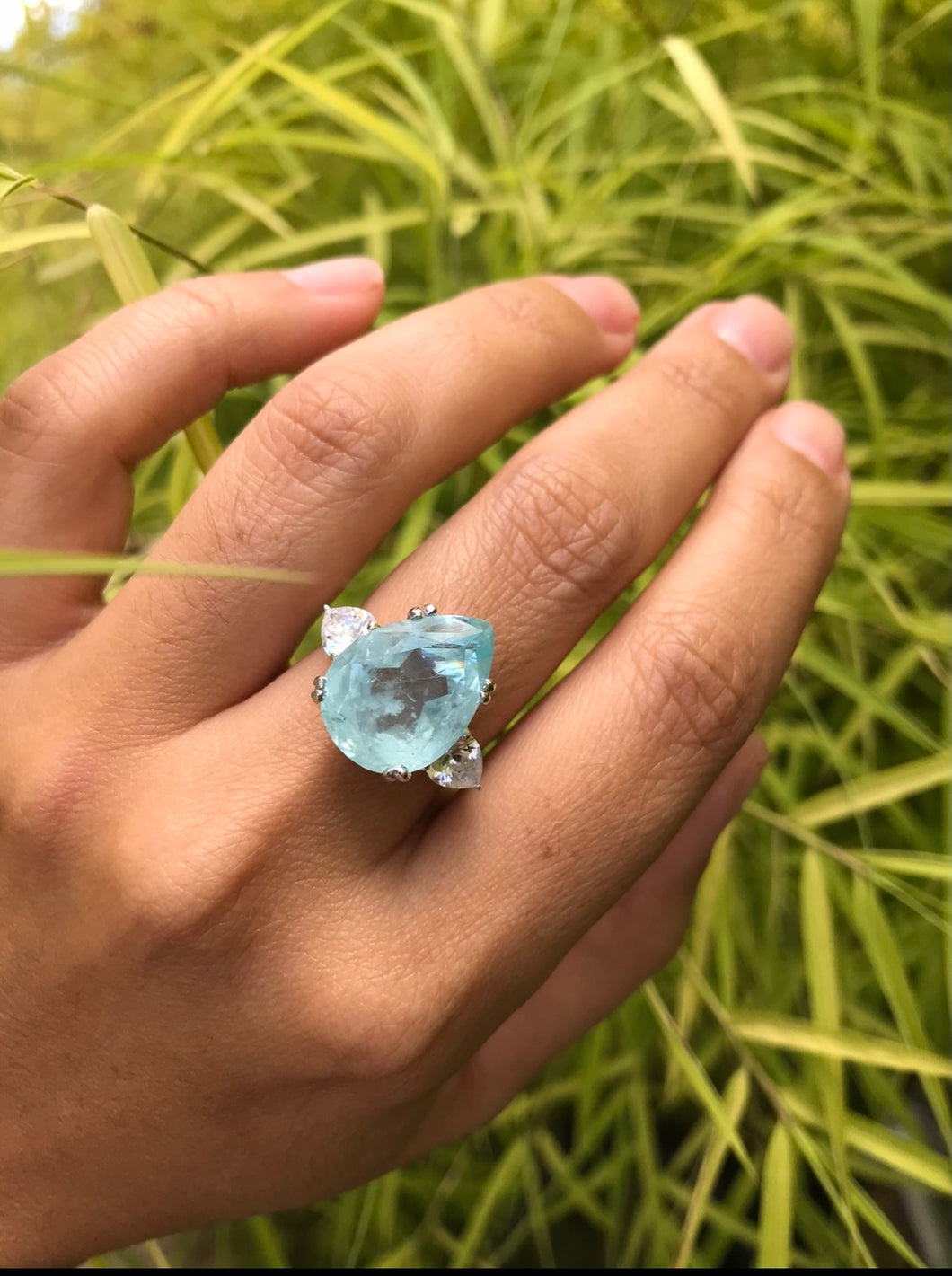 Anel gota água marinha