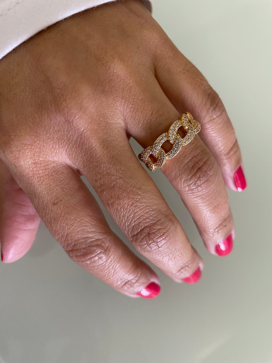 Anel elos corrente cravejado